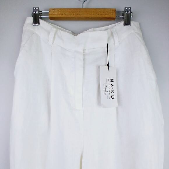 NA-KD EU 36 US 6 Women's White Linen Cropped Pants High Waist NWT - Picture 5 of 8